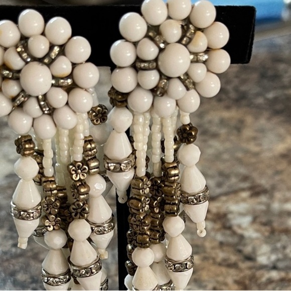Elegant Chalk White Beaded & silver chandelier Earrings sm Austrian crystals. - Picture 3 of 3